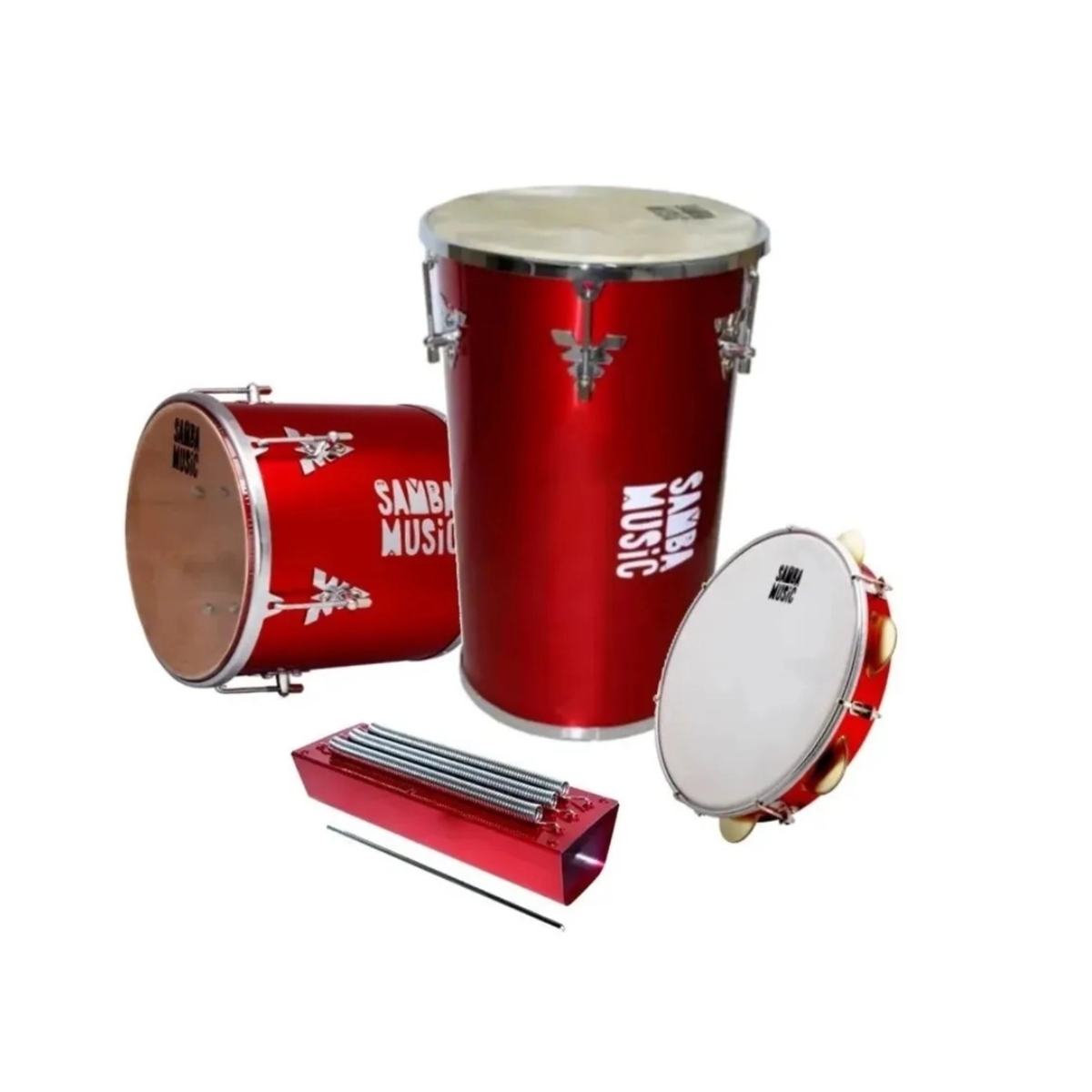 Kit Samba Music Rebolo Repique De Mao Reco Reco Pandeiro Ksm01 Vermelho